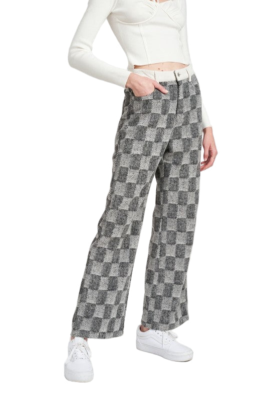 EMORY PARK PLAID WIDE LEG PANTS - Black Multi - Side View