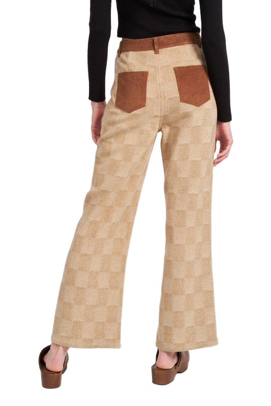 EMORY PARK PLAID WIDE LEG PANTS - Tan Multi - Back View