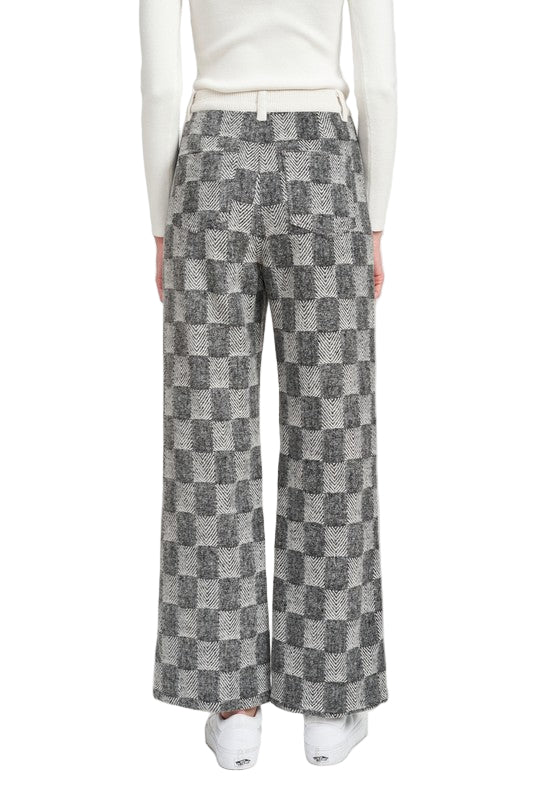 EMORY PARK PLAID WIDE LEG PANTS - Black Multi - Back View
