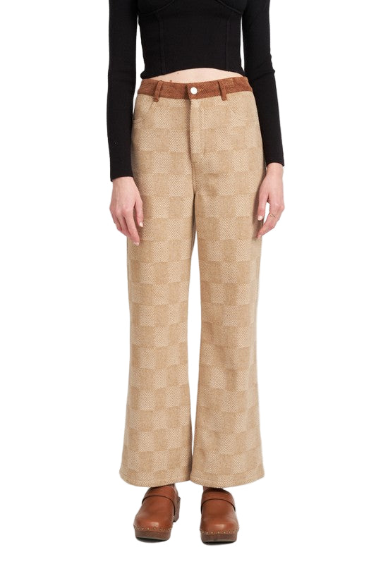 EMORY PARK PLAID WIDE LEG PANTS - Tan Multi - Front View