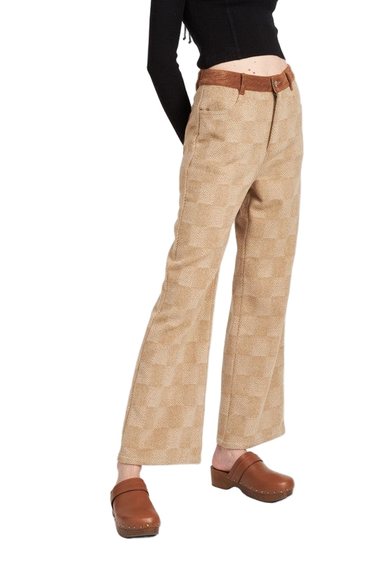 EMORY PARK PLAID WIDE LEG PANTS - Tan Multi - Side View