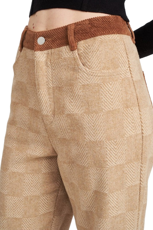 EMORY PARK PLAID WIDE LEG PANTS - Tan Multi - Rear View