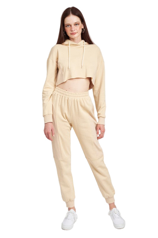 EMORY PARK CROPPED HOODIE WITH DRAWSTRINGS - Natural - Front Full View