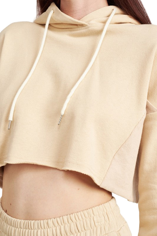EMORY PARK CROPPED HOODIE WITH DRAWSTRINGS - Natural - Rear View