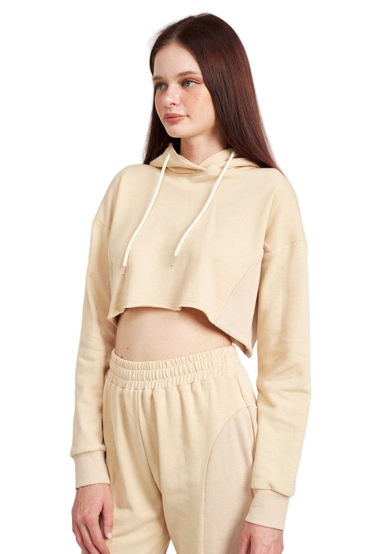 EMORY PARK CROPPED HOODIE WITH DRAWSTRINGS - Natural - Side View