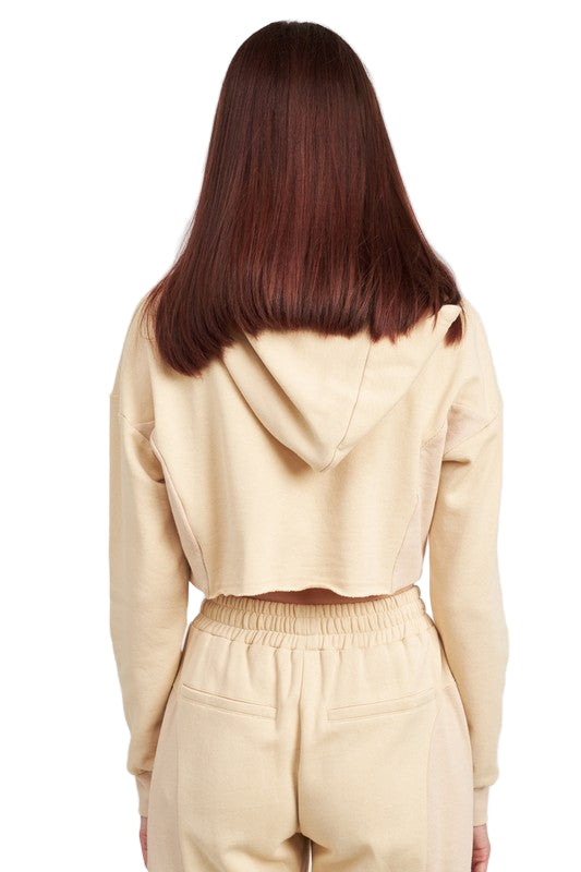 EMORY PARK CROPPED HOODIE WITH DRAWSTRINGS - Natural - Back View