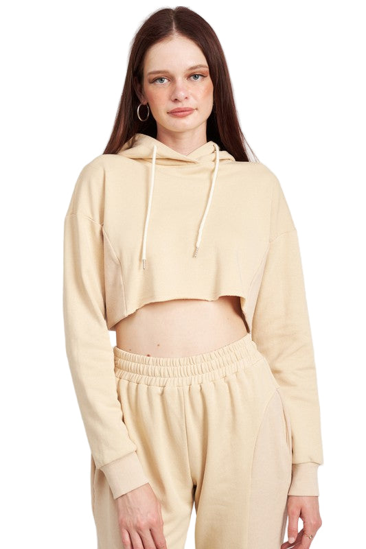 EMORY PARK CROPPED HOODIE WITH DRAWSTRINGS - Natural - Front View