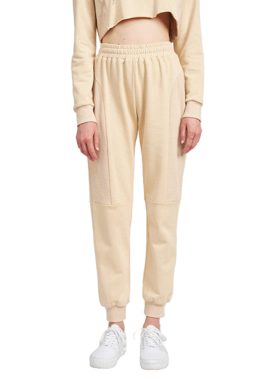 EMORY PARK RIB CONTRAST JOGGER PANTS - Natural - Front View