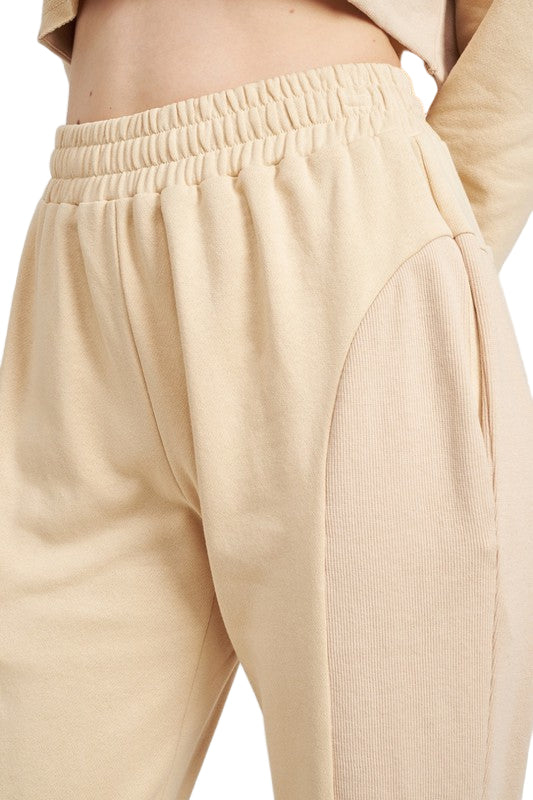 EMORY PARK RIB CONTRAST JOGGER PANTS - Natural - Rear View