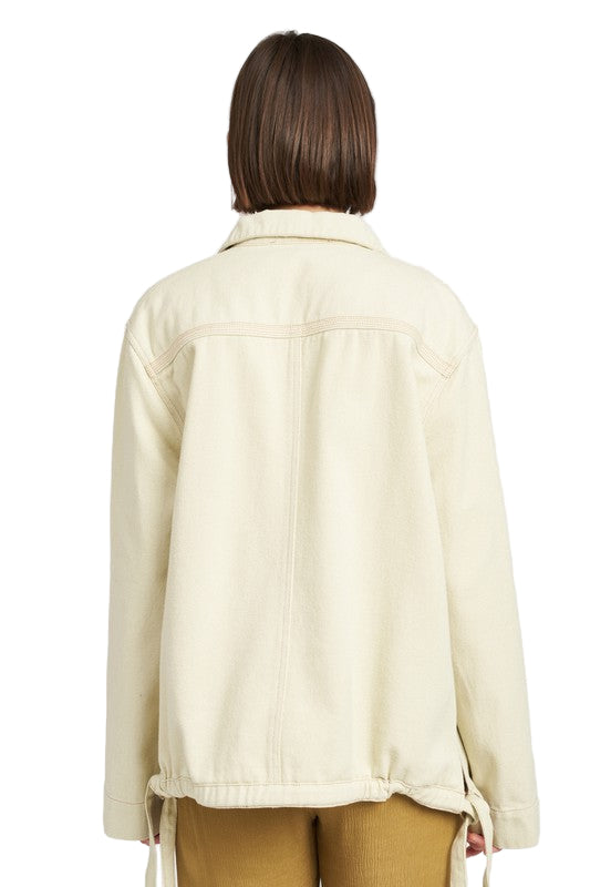 EMORY PARK CONTRASTED DENIM JACKET WITH DRAWSTRING - Ivory - Back View