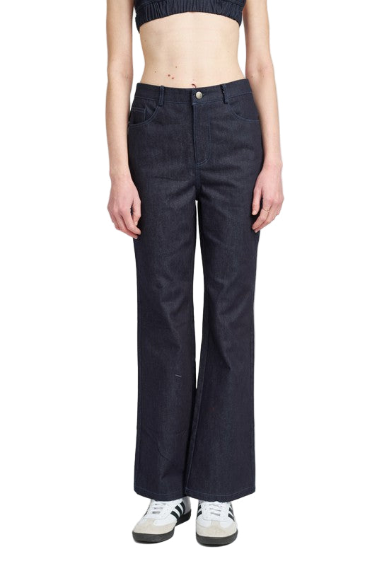 EMORY PARK HIGH WAIST SEMI FLARED DENIM PANTS - Denim - Front View