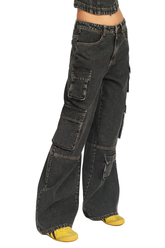 EMORY PARK CARGO LOW WAIST JEANS - Black - Side View
