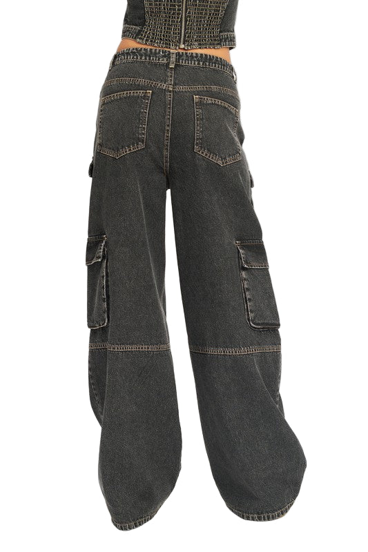 EMORY PARK CARGO LOW WAIST JEANS - Black - Back View