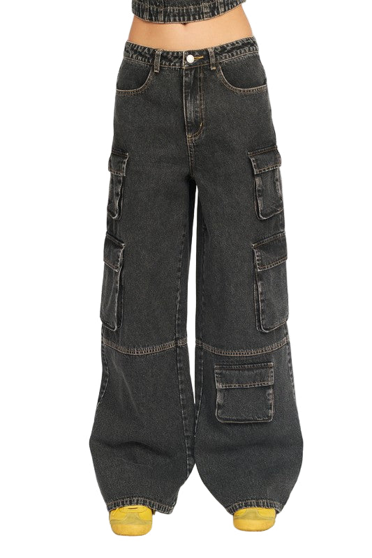 EMORY PARK CARGO LOW WAIST JEANS - Black - Front View