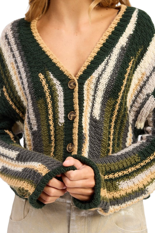 EMORY PARK COLOR MIXED CARDIGAN TOP - Olive Combo - Rear View