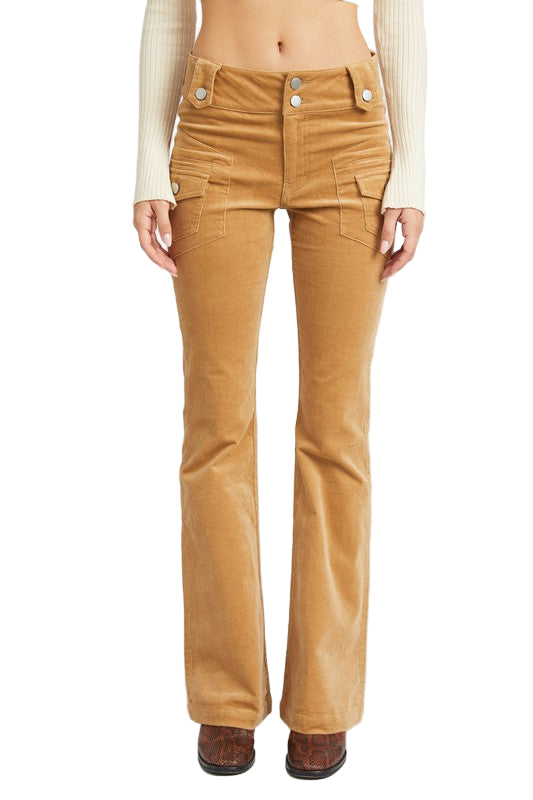 Emory Park Low Rise Pants w/ Bell Bottoms - Khaki - Front View