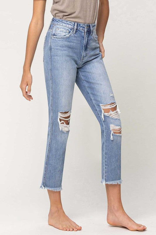 Super High Rise Distressed Relaxed Straight Jeans Flying Monkey