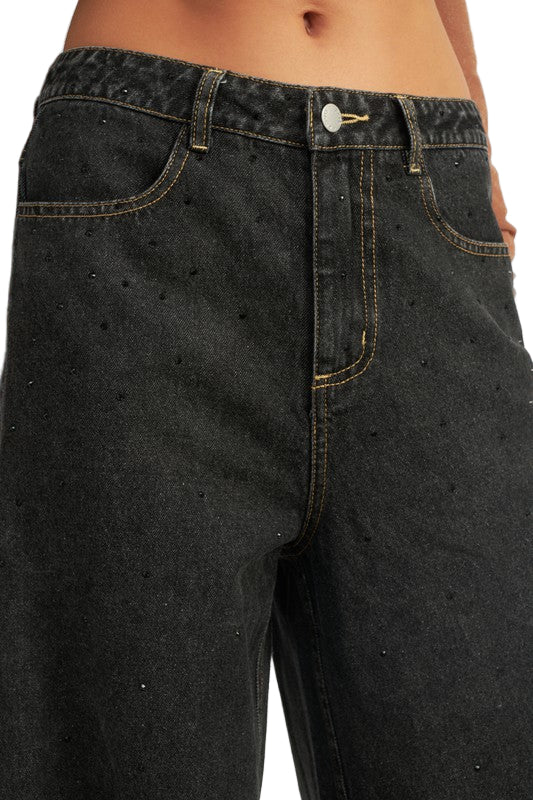 EMORY PARK BOYFRIEND PANTS WITH CONTRASTED STITCHING - Black Denim - Rear View