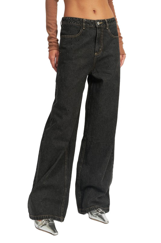 EMORY PARK BOYFRIEND PANTS WITH CONTRASTED STITCHING - Black Denim - Side View