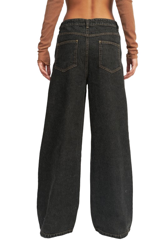 EMORY PARK BOYFRIEND PANTS WITH CONTRASTED STITCHING - Black Denim - Back View