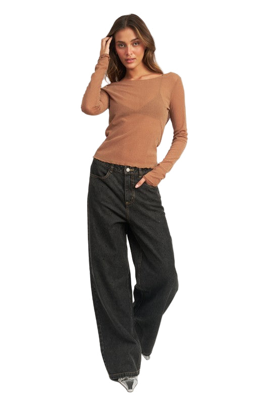 EMORY PARK BOYFRIEND PANTS WITH CONTRASTED STITCHING - Black Denim - Front Full View