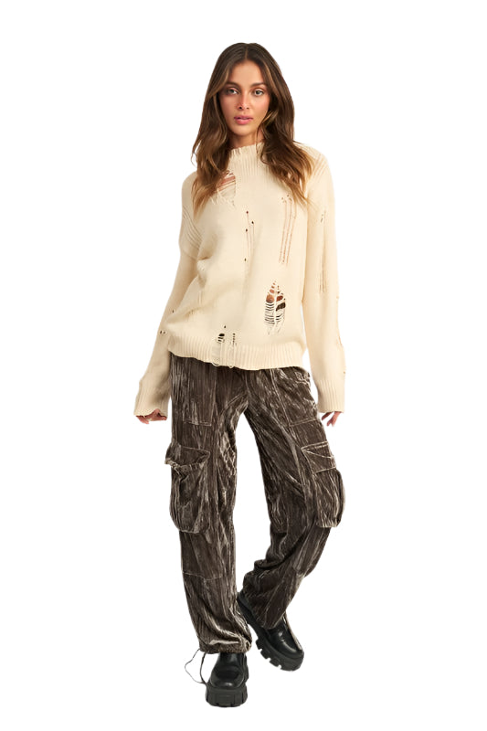 Emory Park DISTRESSED OVERSIZED SWEATER - Vanilla - Front Full View