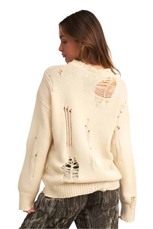 Emory Park DISTRESSED OVERSIZED SWEATER - Vanilla - Back View