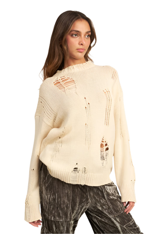 Emory Park DISTRESSED OVERSIZED SWEATER - Vanilla - Side View
