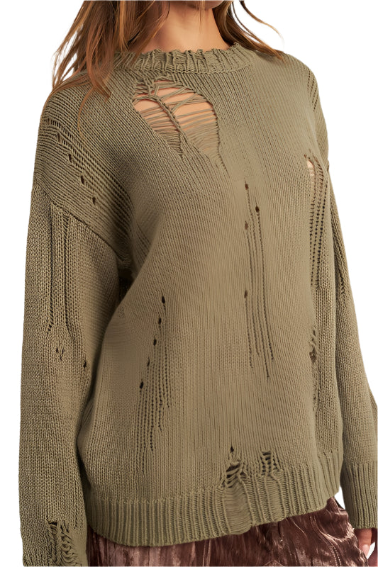 Emory Park DISTRESSED OVERSIZED SWEATER - Olive - Side View