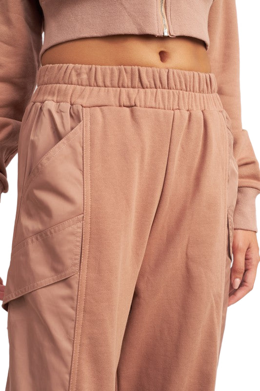 EMORY PARK CONTRASTED CARGO JOGGER PANTS - Dusty Mauve - Rear View