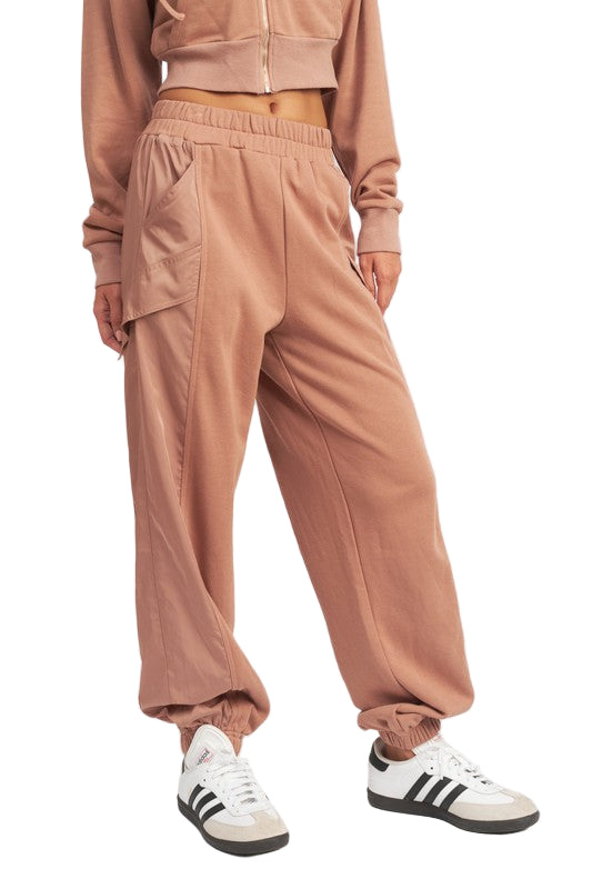 EMORY PARK CONTRASTED CARGO JOGGER PANTS - Dusty Mauve - Side View