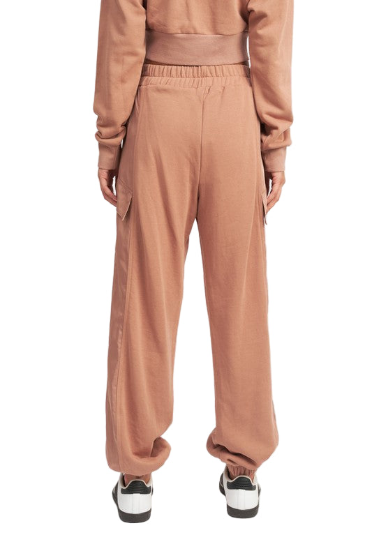 EMORY PARK CONTRASTED CARGO JOGGER PANTS - Dusty Mauve - Back View