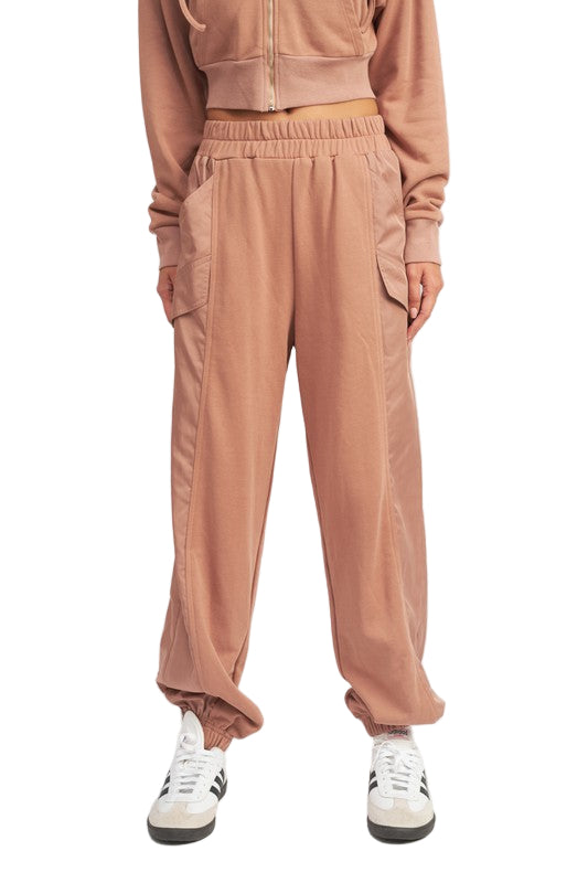 EMORY PARK CONTRASTED CARGO JOGGER PANTS - Dusty Mauve - Front View
