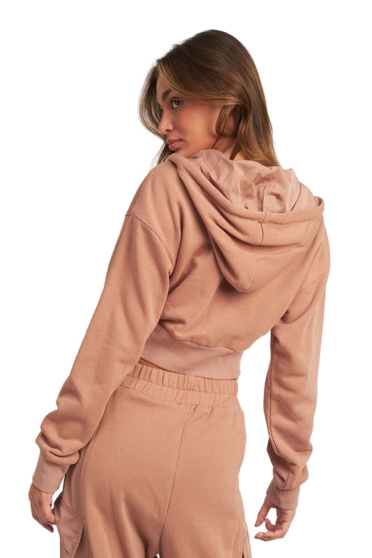 EMORY PARK CONTRASTED ZIP UP HOODIE - Dusty Mauve - Back View