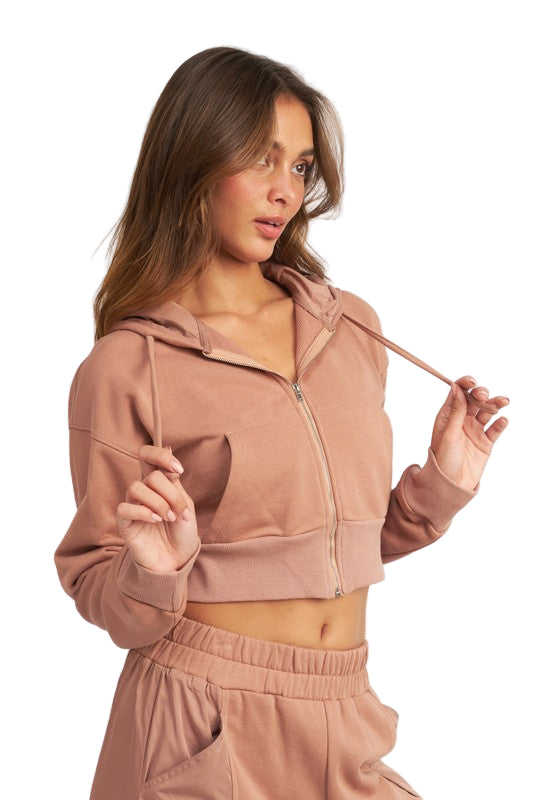 EMORY PARK CONTRASTED ZIP UP HOODIE - Dusty Mauve - Side View
