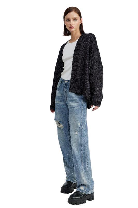EMORY PARK OVERSIZED CARDIGAN - Charcoal - Side Full View