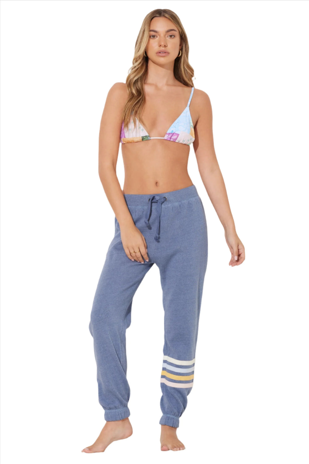 Ocean Drive Fleece Summer Stripes Jogger OD12032 - Mountain Blue - Front Full View