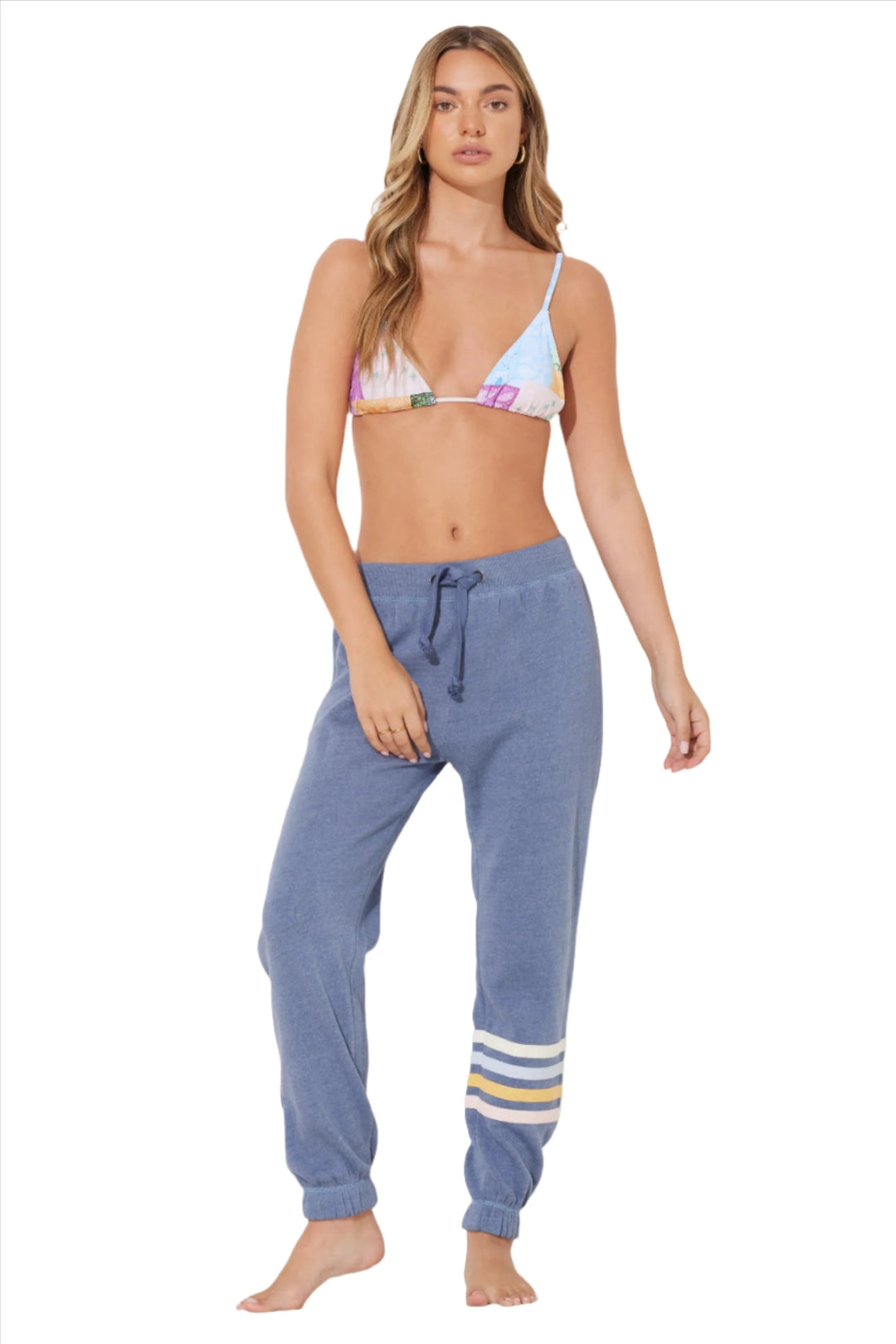 Ocean Drive Fleece Summer Stripes Jogger OD12032 - Mountain Blue - Front Full View