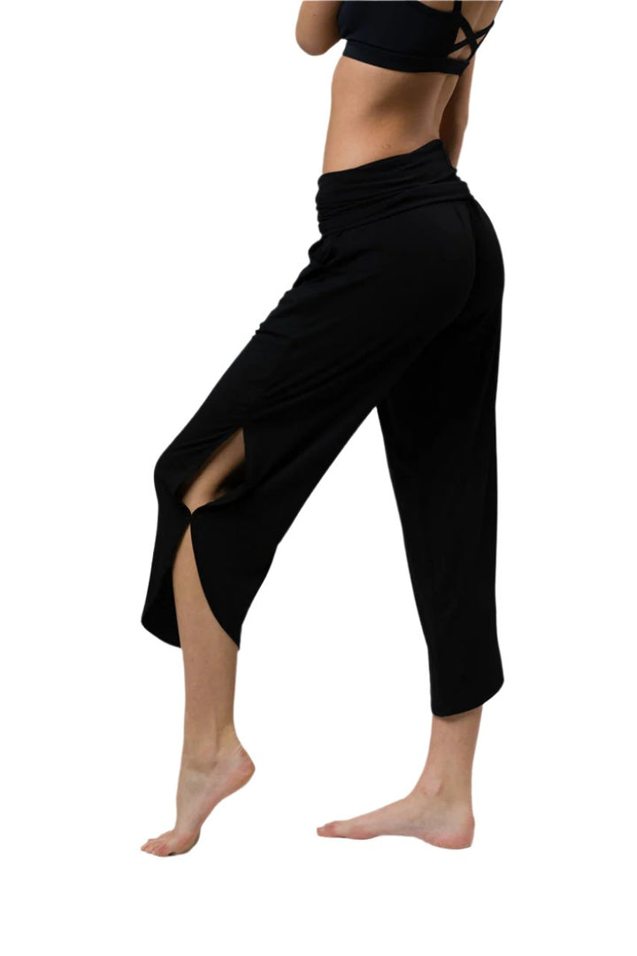 Onzie Fold Over Tulip Pant - Black - Side View