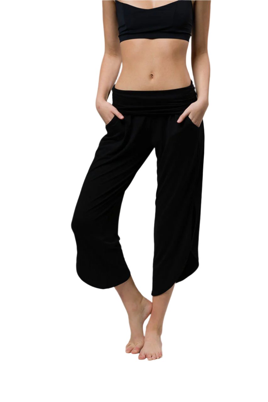 Onzie Fold Over Tulip Pant - Black - Front View