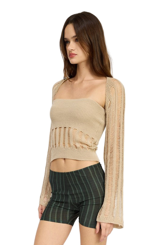 EMORY PARK DISTRESSED SWEATER TUBE TOP - Off White - Side View