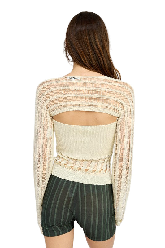 EMORY PARK DISTRESSED SWEATER TUBE TOP - Off White - Back View