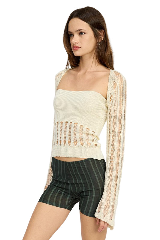 EMORY PARK DISTRESSED SWEATER TUBE TOP - Off White - Side View
