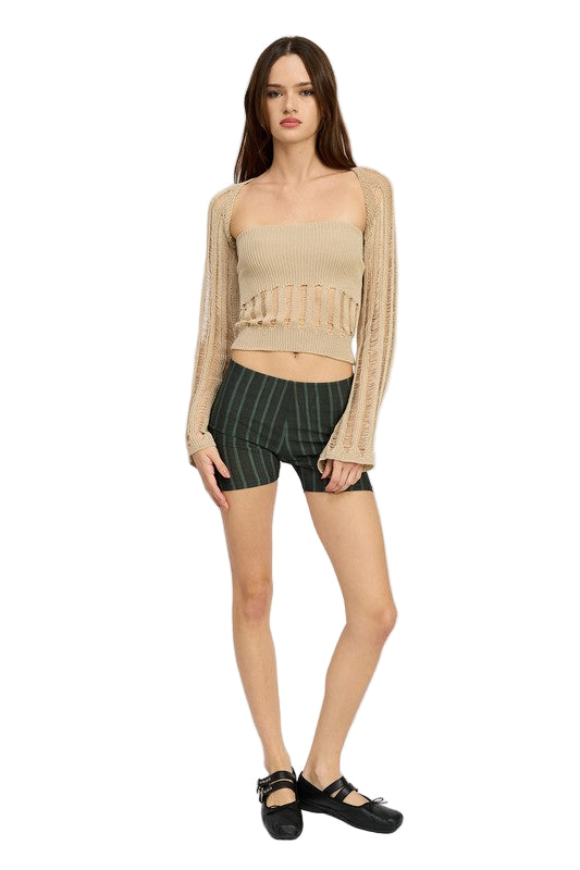 EMORY PARK DISTRESSED SWEATER TUBE TOP - Off White - Front Full View