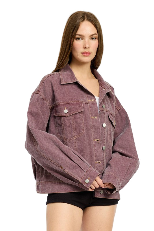 EMORY PARK OVERSIZED DENIM SHIRT JACKET - Berry - Side View