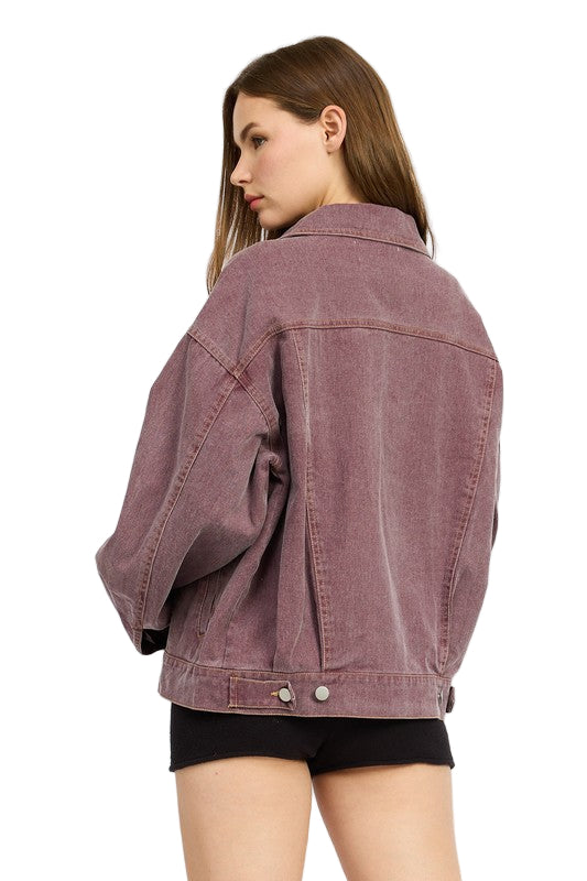 EMORY PARK OVERSIZED DENIM SHIRT JACKET - Berry - Back View