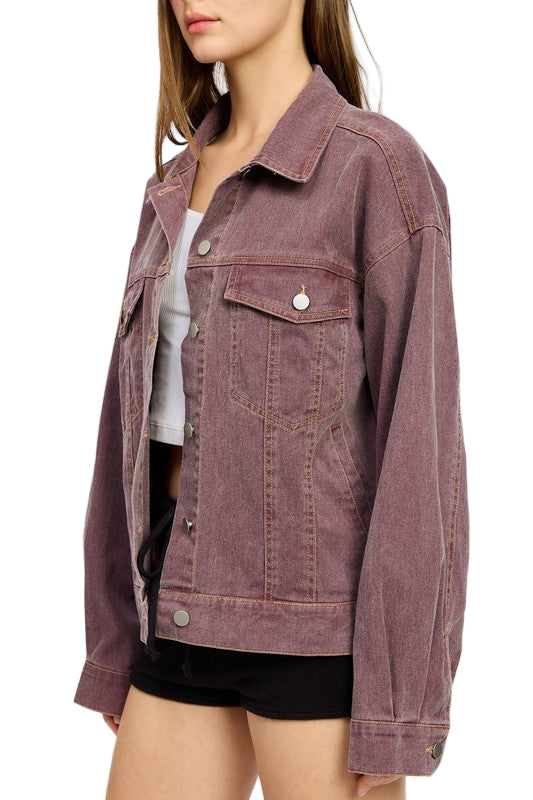 EMORY PARK OVERSIZED DENIM SHIRT JACKET - Berry - Side View