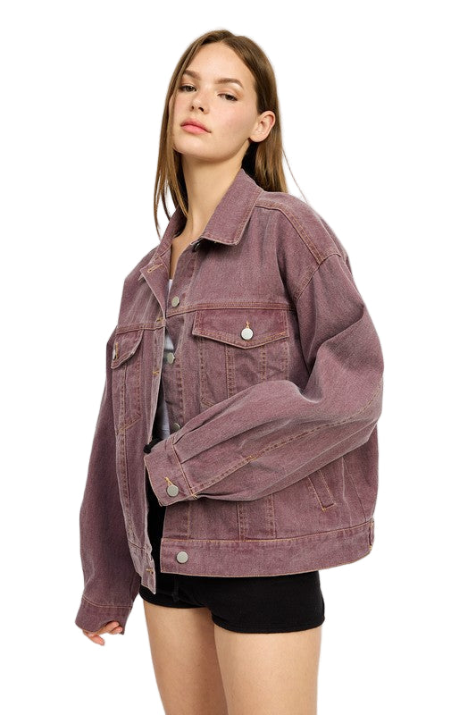 EMORY PARK OVERSIZED DENIM SHIRT JACKET - Berry - Side View