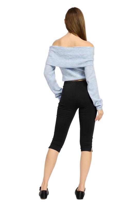 EMORY PARK OFF SHOULDER FOLD OVER TOP - LT Blue - Back Full View