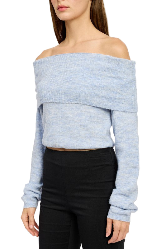 EMORY PARK OFF SHOULDER FOLD OVER TOP - LT Blue - Side View